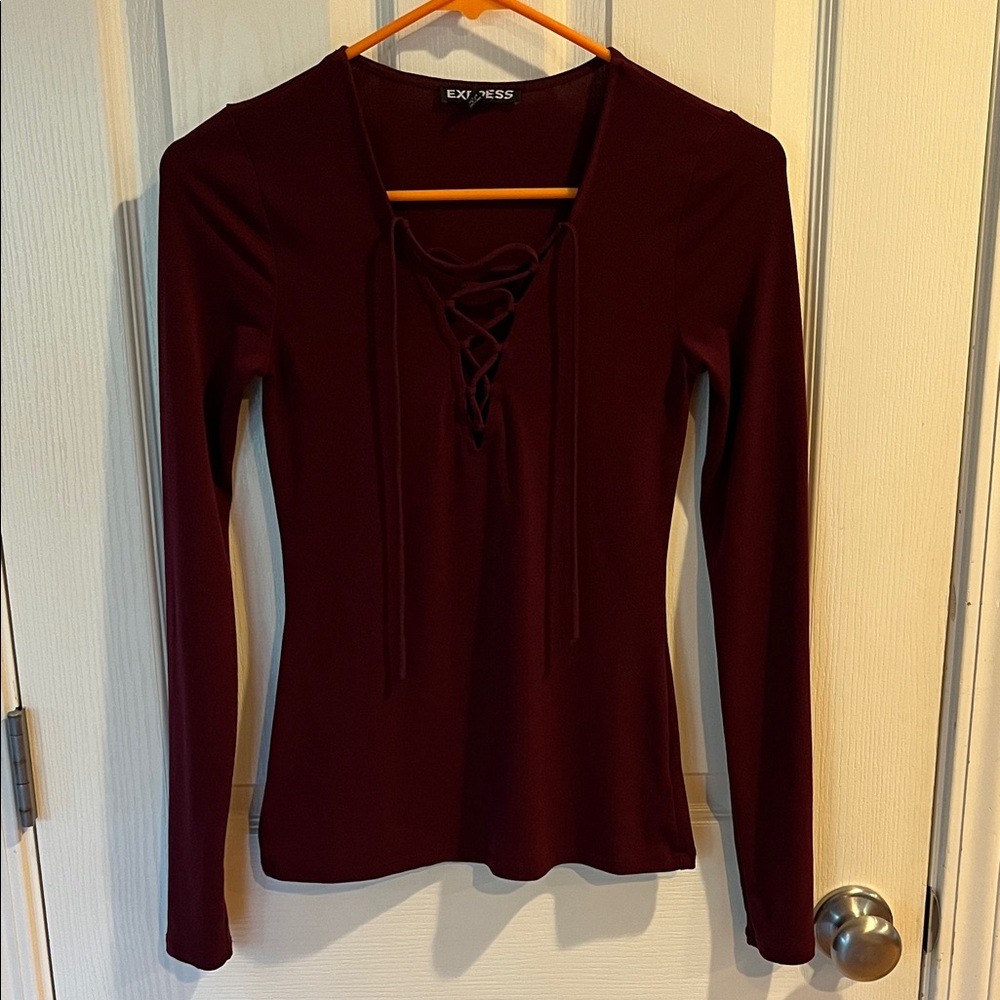 Express Burgundy Lace-Up Blouse